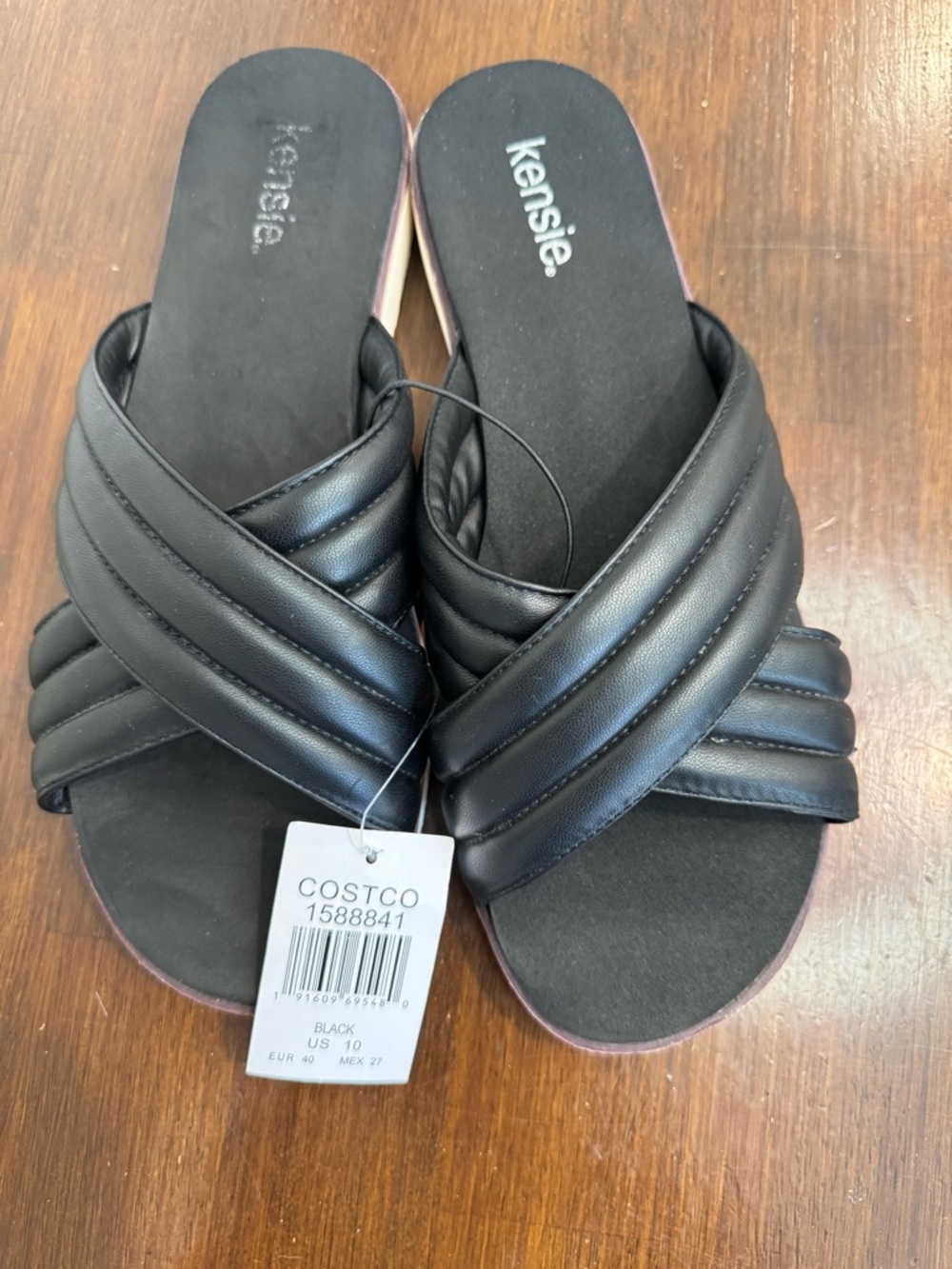 Kensie Dream Quilted Cross Band Sandals Slides Black Size 10 Supportive - Picture 2 of 6
